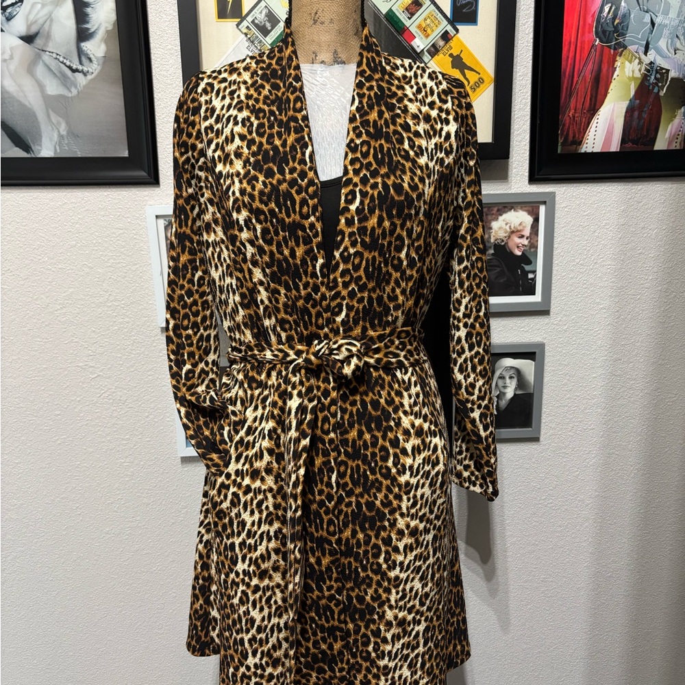 Leopard Print Belted Cardigan Coat Vixen by Micheline Pitt sz Small